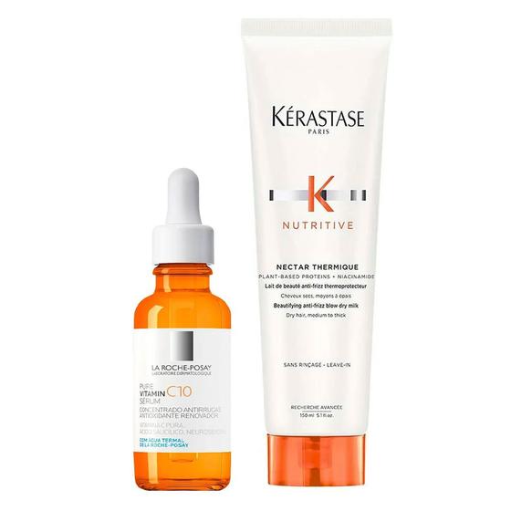 Imagem de Kérastase e La Roche-Posay Kit - Protetor Térmico para Cabelos Secos + Sérum Facial Anti-Idade