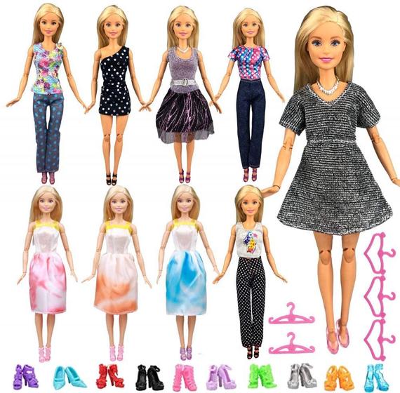 Imagem de Keysse Doll Clothes 24 Itens Conjunto de Presente, 9 Conjuntos Moda Casual Wear Roupas Roupas Roupas e 5 Cabides Compatíveis com boneca de 11,5" e 10 pares sapatos para presente feminino