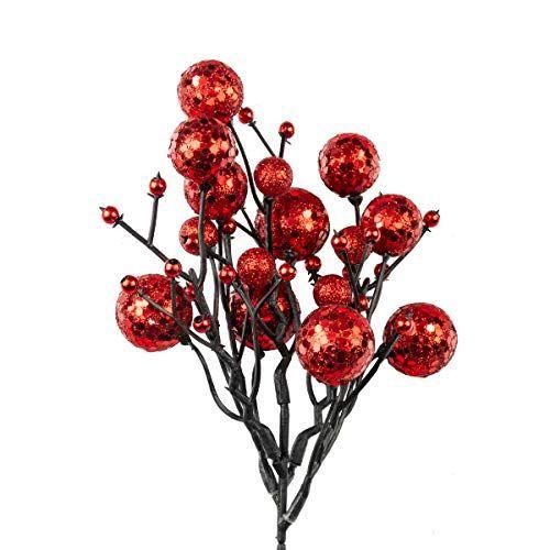 Imagem de KI Store Red Christmas Berry Picks Decorações Pack de 9 Artificial Glittered Bagries Caules Artesanato Árvore Decoração Enfeites para Natal Patriotic Wreath Guirlanda Decor