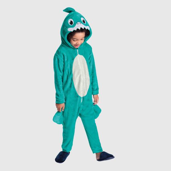 Imagem de Kigurumi Macacão Pijama Infantil Masculino Tubarão Inverno