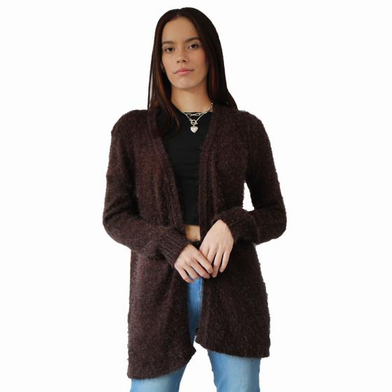 Imagem de Kimono Cardigan Feminino Trico Blusa Frio Pelinho Blogueira