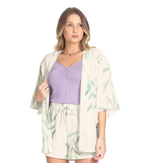 Imagem de Kimono Feminino Estampado Em Tactel Rovitex Bege