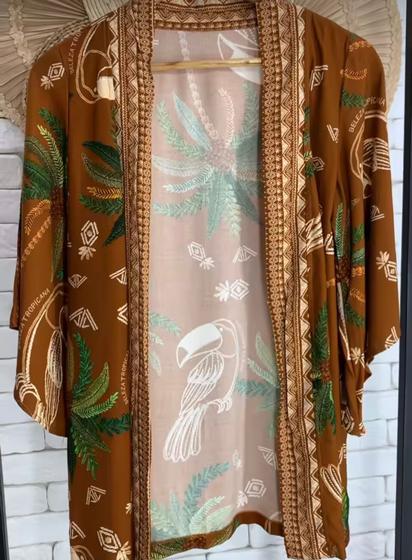 Imagem de Kimono feminino estampado viscose encorpada estampa beleza tropicana