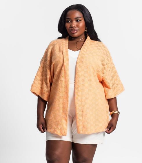 Imagem de Kimono Feminino Plus Size Em Tricot Secret Glam Laranja