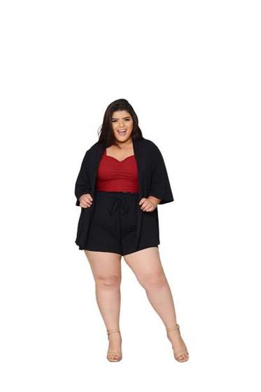 Imagem de Kimono Fresquinho Plus Size Cardigan + Shorts Kn - A