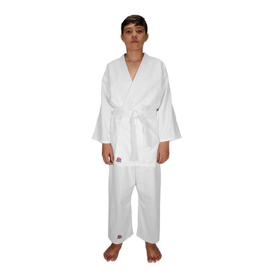 Kimono Infantil Judo Jiu Jitsu Reforçado Mks Combat Branco com Faixa Menor preço em Kimono Infantil Judo Jiu Jitsu Reforçado Mks Combat Branco com Faixa