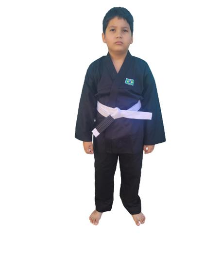 Imagem de kimono Infantil Reforçado Jiu-Jitsu  + Faixa branca com ponta preta. 