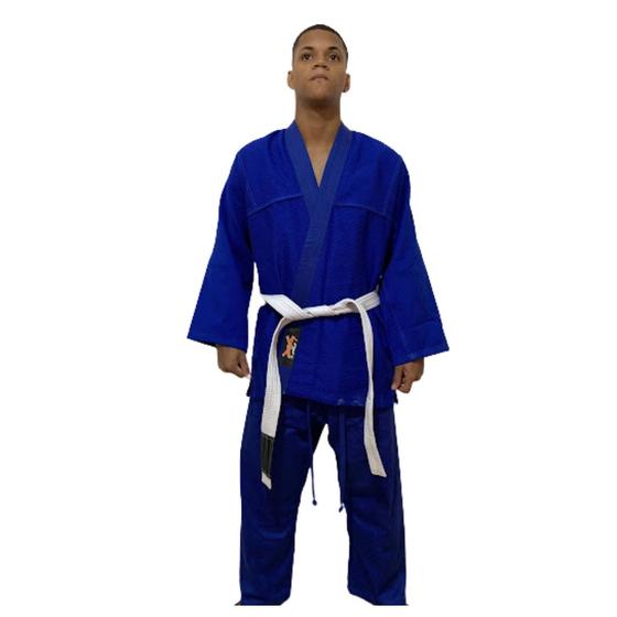 Imagem de Kimono Jiu-Jitsu Judô Adulto Azul Trançado Reforçado 1 Fit