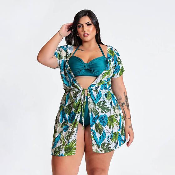 Imagem de Kimono Plus Size Crepe Estampado Saída De Praia