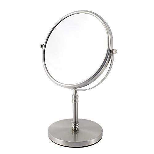Imagem de kimzcn 8 polegadas grande espelho de vaidade giratório de dupla face com 3 x de ampliação, espelho de maquiagem de dois lados em forma oval, espelho de mesa do banheiro 1x/3x ampliação níquel acabamento D500111BN