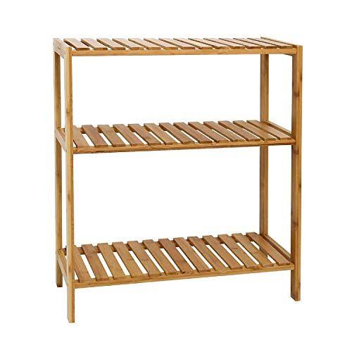 Imagem de Kinbor Bamboo Rack Multifuncional Bathroom Kitchen Kitchen Holder Plant Flower Stand Utility Storage Shelf (3-Tier)