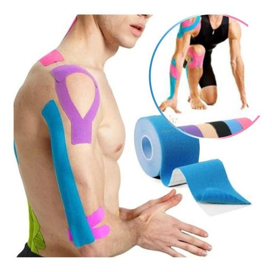 Imagem de Kinesio Tape Bandagem Fita Adesiva Elastica Cinesiologica Funcional Fitness Muscular Rolo Adesivo