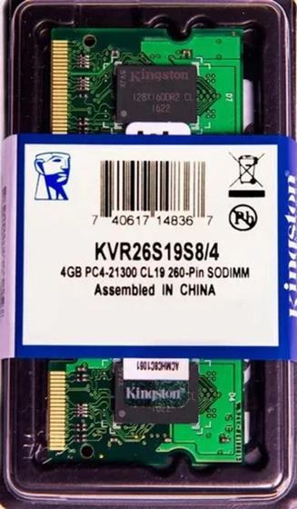 Imagem de Kingston KVR26S19S8/4 - Memória 4GB Notebook KVR26S19S8/4