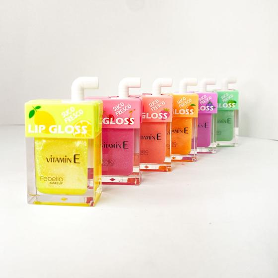 Imagem de Kip 2 lip gloss caixinha de suco vitamina E cores metálicas textura confortável útil