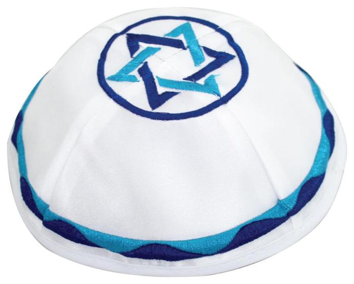 Imagem de Kipa Judaico Cetim Com Estrela De Davi AZUL - Importado De Israel