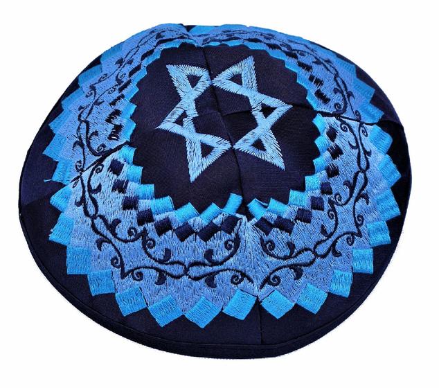 Imagem de Kipa Judaico Estrela De Davi Bordado - Original De Israel AZUL ESCURO