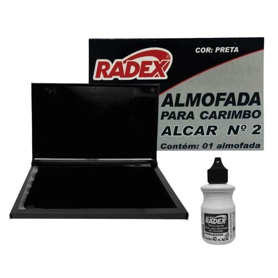 Imagem de Kit 01 Almofada Carimbeira Carimbo N.2 Pequena Recarregável + Refil de Tinta 40ml RADEX (Escolha a Cor)