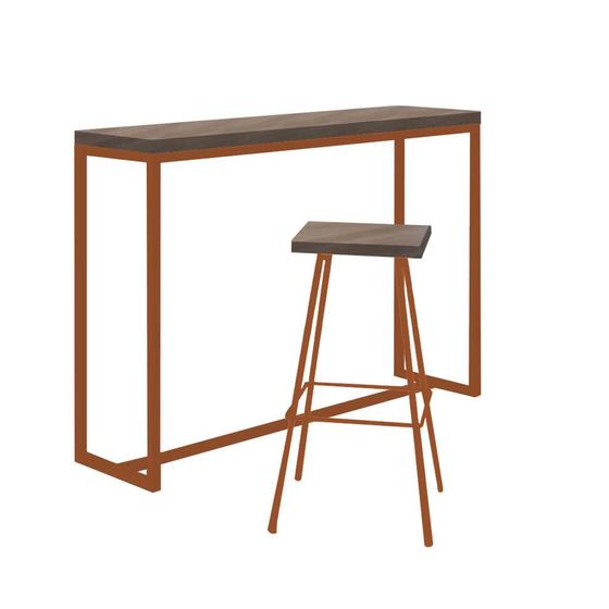 Imagem de Kit 01 Banqueta Alta Eliza Com 01 Mesa Bistrô Mavie Industrial Ferro Bronze 100% MDF Madeira - Ahazzo Móveis