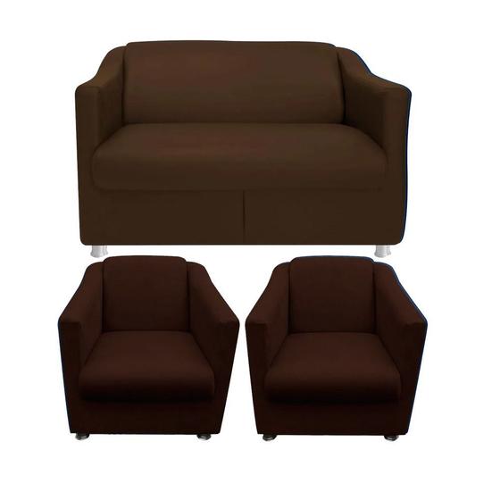 Kit 01 Namoradeira e 02 Poltronas Decorativa Bia Suede Marrom Menor preço em Kit 01 Namoradeira e 02 Poltronas Decorativa Bia Suede Marrom