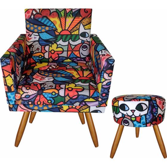Imagem de Kit 01 Poltrona Cadeira Decorativa Nina E Puff Romero Brito