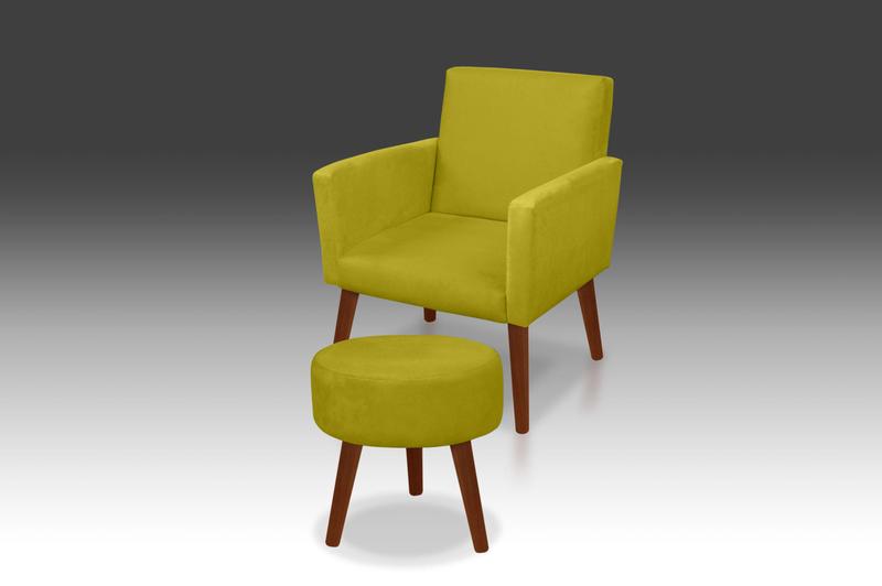 Imagem de Kit 01 Poltrona Nina + 01 Puf redondo Suede Amarelo-Modena Decor 