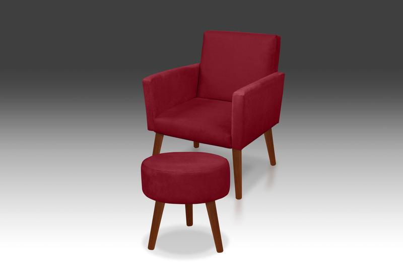 Imagem de Kit 01 Poltrona Nina + 01 Puf Redondo Suede Vermelho -Modena Decor 