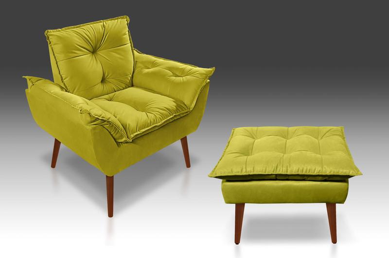 Imagem de Kit 01 Poltrona Opala + 01 Puf Opala Suede Amarelo -CS Poltronas e Cia