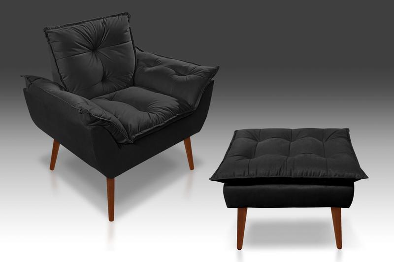 Kit 01 Poltrona Opala + 01 Puf Opala Suede Preto -CASA DA POLTRONA Menor preço em Kit 01 Poltrona Opala + 01 Puf Opala Suede Preto -CASA DA POLTRONA