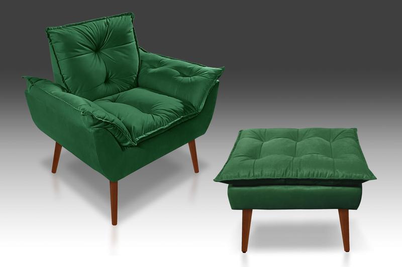 Imagem de Kit 01 Poltrona Opala + 01 Puff Opala Suede Verde -Modena Decor 