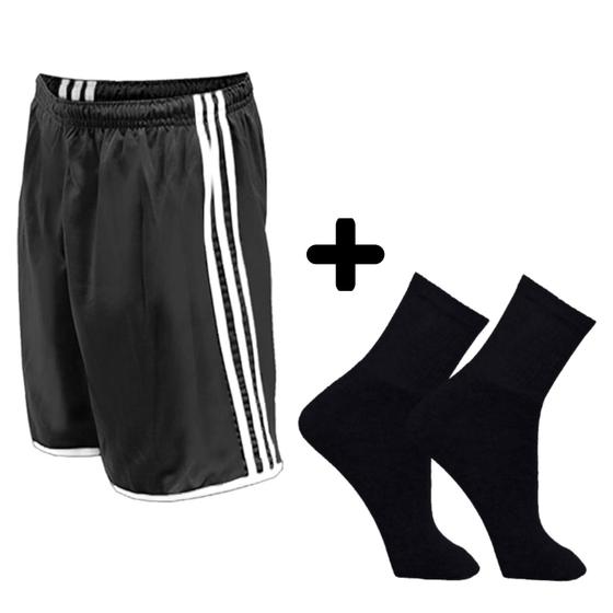 Imagem de Kit 01 Shorts Futebol Futsal Academia Bicicleta + 05 Pares Meias Masculinas Cano Alto Longo Oferta Atacado