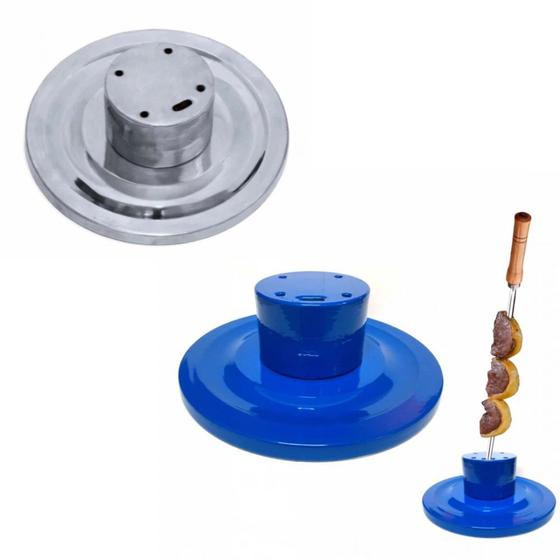 Imagem de Kit 01 Suporte Espeto de Mesa em Aluminio + 01 Suporte de Espeto Azul  Jl Artesanatos 