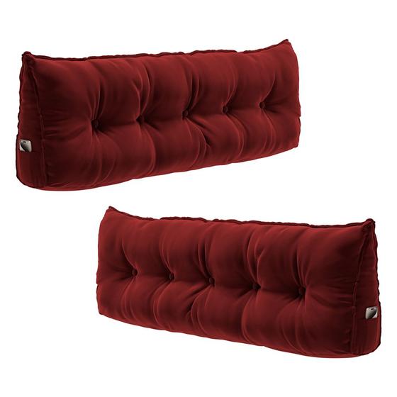 Imagem de Kit 02 Almofadas Para Cabeceira Encosto Apoio Lombar Spot 195cm com Porta Celular Veludo - Desk Design