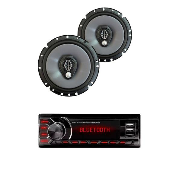 Imagem de Kit 02 Alto-Falantes Bobina Simples 6" 120W RMS Total + Rádio Automotivo BT