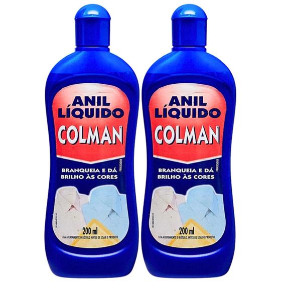 Imagem de Kit 02 Anil Liquido Colman 200Ml Branqueia E Dá Brilho As