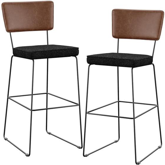 Imagem de Kit 02 Banqueta Alta Cozinha Sala Jantar Allana L02 Sintético Marrom Linho Chumbo - Lyam Decor