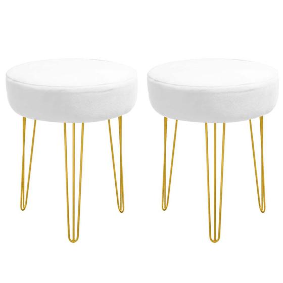 Imagem de Kit 02 Banqueta Alta Julia Industrial 55cm Ferro Dourado material sintético Branco - Ahz Móveis