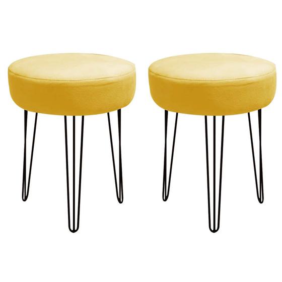 Imagem de Kit 02 Banqueta Alta Julia Industrial 55cm Ferro Preto Suede Amarelo - Ahazzo Móveis