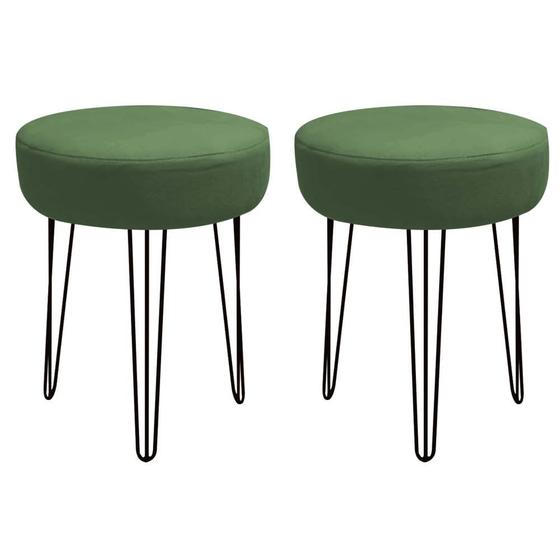 Imagem de Kit 02 Banqueta Alta Julia Industrial 55cm Ferro Preto Suede Verde - Ahazzo Móveis