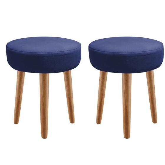 Imagem de Kit 02 Banqueta Alta Julia Industrial 55cm Pé Palito Caramelo Suede Azul Marinho - Ahazzo Móveis