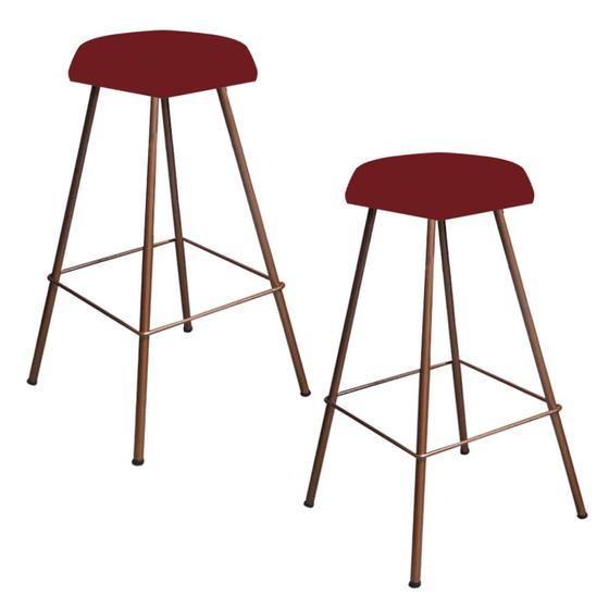 Imagem de Kit 02 Banqueta Alta Lari Eiffel Hexágono Cozinha Bar Balcão Bistrô Ferro Bronze Suede Vermelho - Ahz Móveis