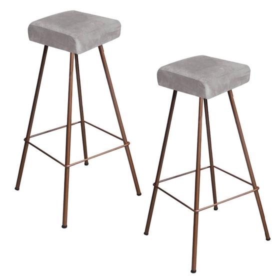 Imagem de Kit 02 Banqueta Alta Lira Eiffel Industrial Cozinha Bar Balcão Bistrô Ferro Bronze Suede Cinza - Ahazzo Móveis