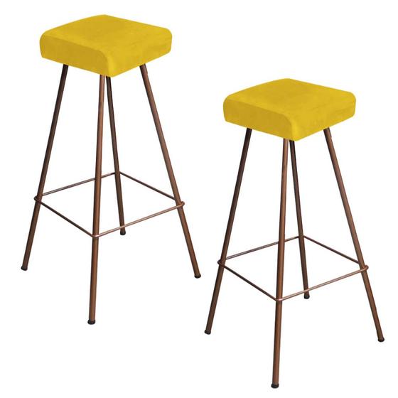 Imagem de Kit 02 Banqueta Alta Lira Eiffel Industrial Cozinha Bar Balcão Bistrô Ferro Bronze Tecido Sintético Amarelo - Ahazzo Móveis