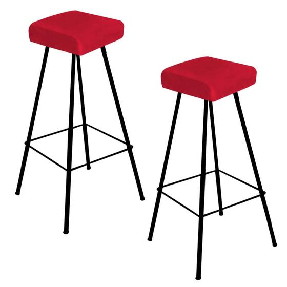 Imagem de Kit 02 Banqueta Alta Lira Eiffel Industrial Cozinha Bar Balcão Bistrô Ferro Preto Suede Vermelho - Ahz Móveis