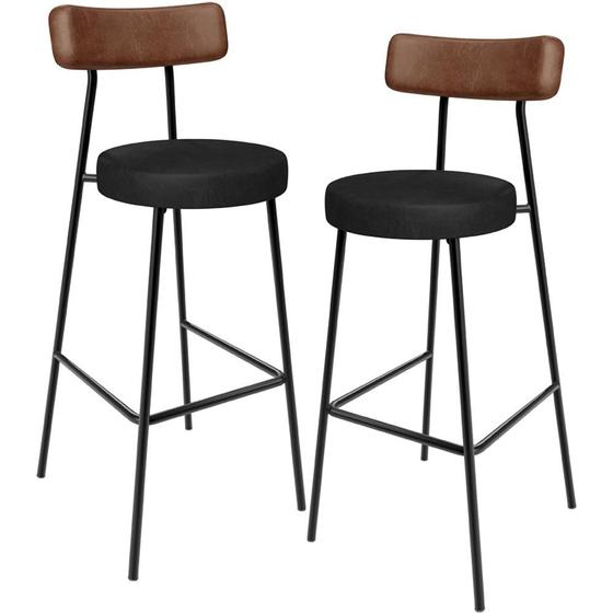 Imagem de Kit 02 Banquetas Alta Bar Cozinha Sala De Jantar Milão L02 Tecido Sintético Marrom Preto - Lyam Decor