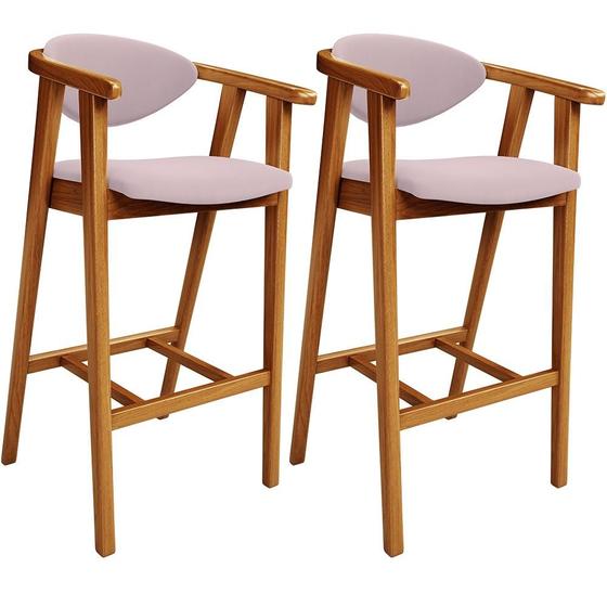 Imagem de Kit 02 Banquetas Alta Para Cozinha Bancada Bar Sala de Jantar Fixa Cecília L02 Suede Rosê - Lyam