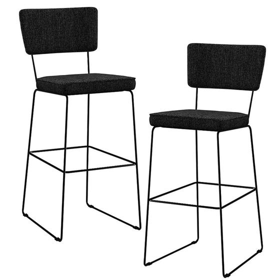 Imagem de Kit 02 Banquetas Alta Para Cozinha Sala De Jantar Base Aço Fixa Allana L02 Linho Chumbo - Lyam Decor