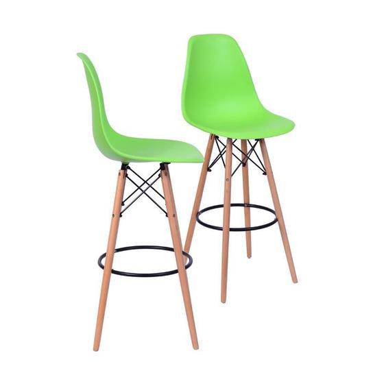 Imagem de Kit 02 Banquetas Boxbit Dkr Eames Pp Verde Base Madeira