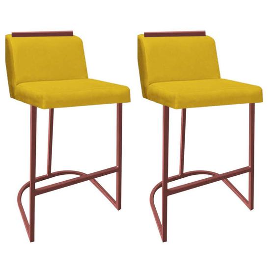 Imagem de Kit 02 Banquetas Com Encosto Ninna Bistrô Cozinha Aplique Ferro Bronze material sintético Amarelo  - Ahazzo Móveis