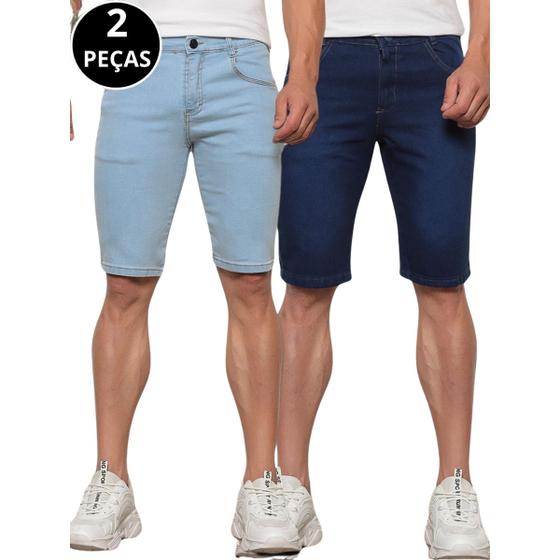 Imagem de Kit 02 Bermudas Jeans Longa Lisa Masculina 