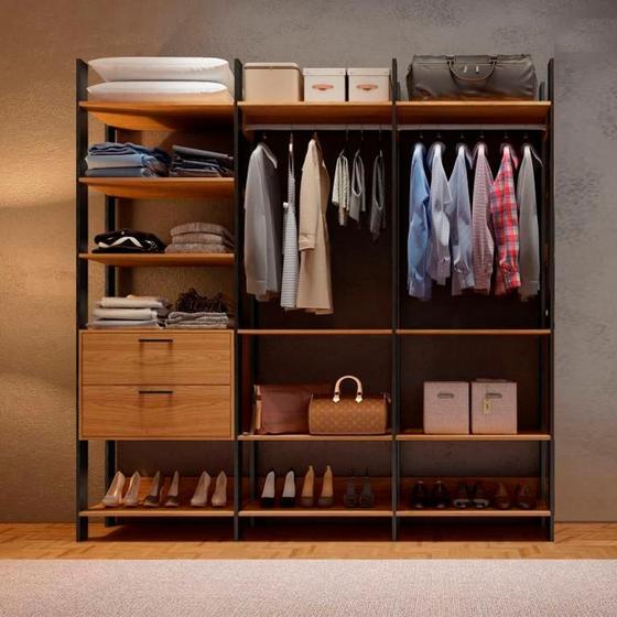 Imagem de Kit 02 Cabideiros + Gaveteiro Closet Organizador Roupas MDF